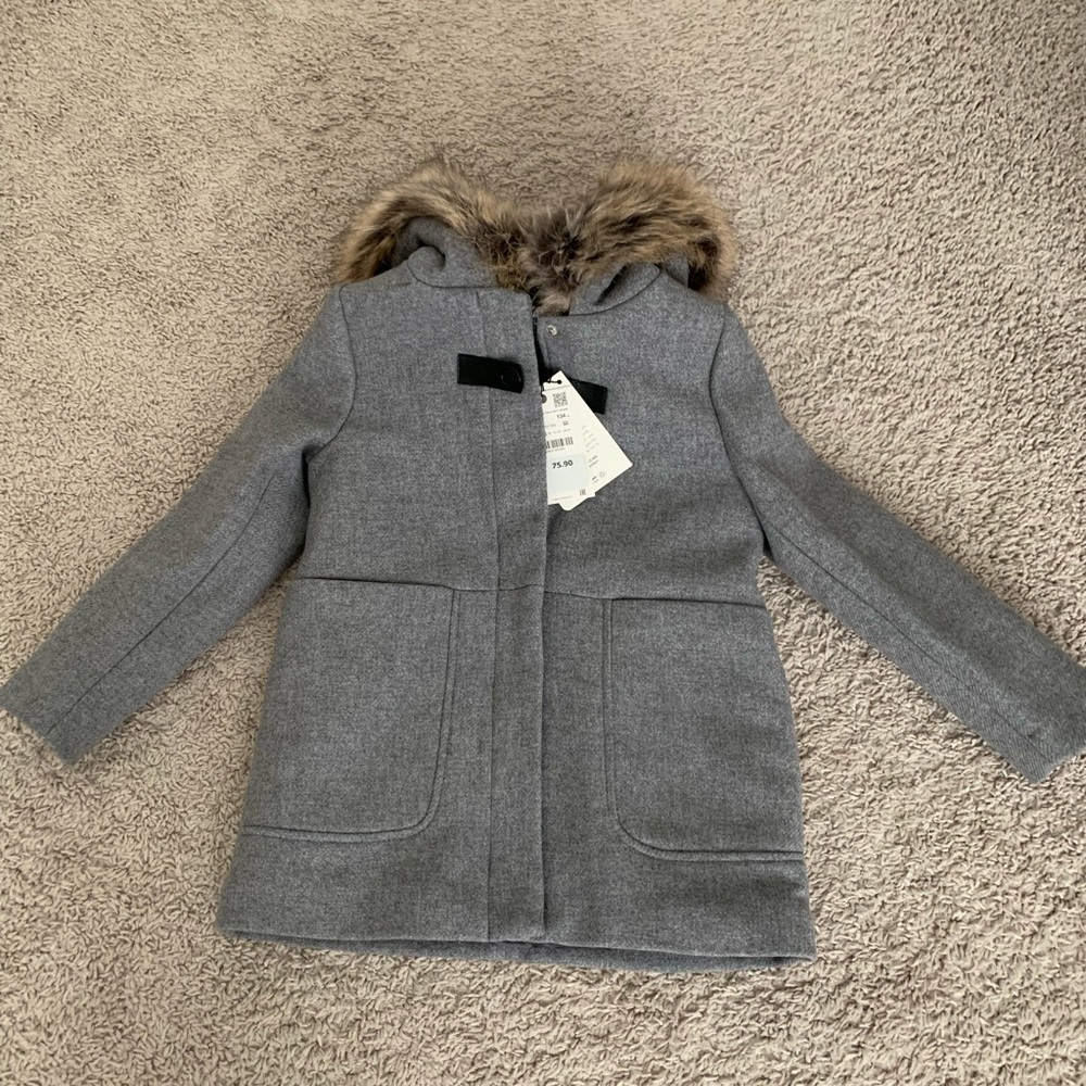 Zara girls pea coat with faux fur